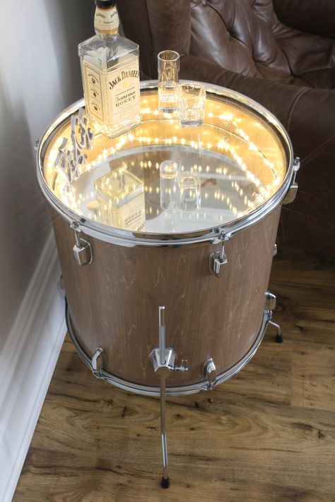 Beautiful when naked :). Stripped drum table in our #etsy shop: Unique Table or Gift for Drummers. https://etsy.me/3Nm3oCt #upcycled #drumtable #bedsidetable #upcycledfurniture #steampunkfurniture #smallsidetable #recycledfurniture Bass Drum Coffee Table, Old Drums Repurposed, Music Nightstand, Drummer Gift Ideas, Funky Furniture Diy Creative, Repurposed Drums, Drum Nightstand, Unique Bedside Table Ideas, Recycled Furniture Upcycling