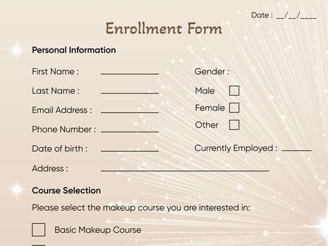 Enrollment Form by Craxinno Technologies Private Limited. Enquiry Form Design, Partner Application Form, Enrollment Form, Reimbursement Form Template, Online Registration Form, Makeup Course, Basic Makeup, Form Design, Design Guide