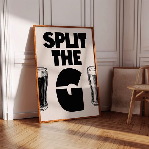 Get yourself a new Guinness "Split The G" illustration wall art which is great for all Guinness fans out there! This will enhance the walls in your home with the funny Guinness quote and be sure to be a conversation starter! This trendy beer stout poster will be great in the kitchen and it's minimalist design is great for a gift! It has a modern, and minimalist style, and makes for the perfect decor for entryways, living rooms, bedrooms, kitchens, bathrooms, dorms, and more! Browse our full range of snazzy prints here: https://www.etsy.com/shop/SmallBerryPrints Our posters are made with a high quality thick matte paper that keeps it durable and strong. We pride ourselves on a high quality print and a smooth finish to stand the test of time. ---- PRINT SIZE GUIDE * A4 - 8.3 x 11.7 in | 21 x Guiness Posters, Guinness Decor, Guinness Illustration, Guinness Wedding, Beer Illustration Art, Beer Poster Ideas, Guinness Poster, Beer Illustration, Beer Wall