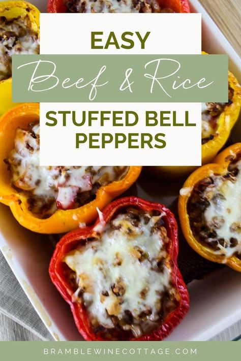 These delicious Stuffed Bell Peppers come together in a snap using canned ground beef and instant rice Burger Stuffed Peppers, Stuffed Green Peppers With Ground Beef, Stuffed Bell Peppers With Rice And Beef, Stuffed Peppers With Minute Rice, Easy Stuffed Bell Peppers No Rice, Stuffed Bell Peppers Ground Beef And Rice Casserole, Stuffed Bell Peppers Ground Beef And Rice Skillet, Easy Stuffed Bell Peppers Ground Beef And Rice, Hamburger And Rice Stuffed Bell Peppers