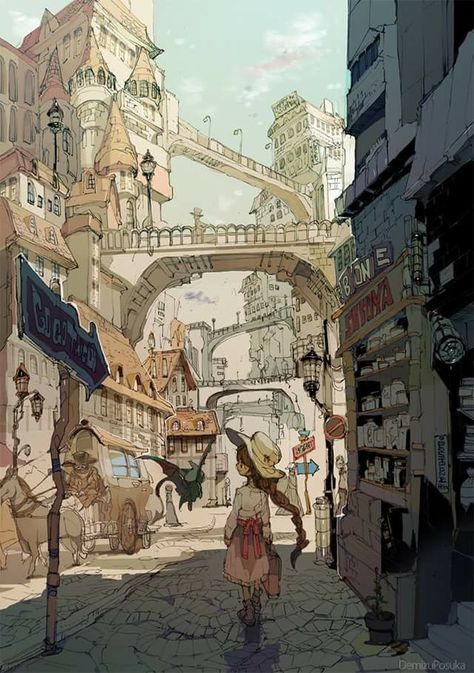 Demizu Posuka, Art Et Illustration, Hayao Miyazaki, Arte Fantasy, Art And Illustration, 판타지 아트, Environment Concept Art, Drawing Tutorials, Environmental Art