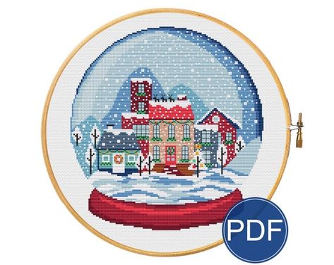 Snow Globe Cross Stitch Pattern Christmas Villadge | Etsy Snow Globe Cross Stitch, Cross Stitch Houses, Making Snow, Christmas Fair Ideas, Cross Stitch Pattern Christmas, Holiday Embroidery, Cross Stitch House, Embroidery Christmas, Christmas Snow Globes