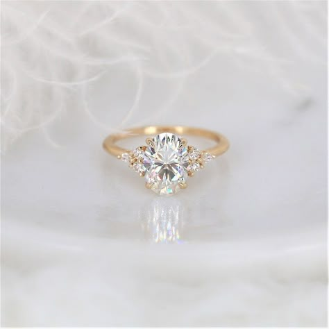 2.50ct Petite Thea 10x7mm 14kt Gold Forever One Moissanite - Etsy 3 Stone Engagement Ring, Pretty Engagement Rings, Cute Engagement Rings, Future Engagement Rings, 3 Stone Engagement Rings, Forever One Moissanite, Cluster Engagement Ring, Dream Engagement, Dream Engagement Rings