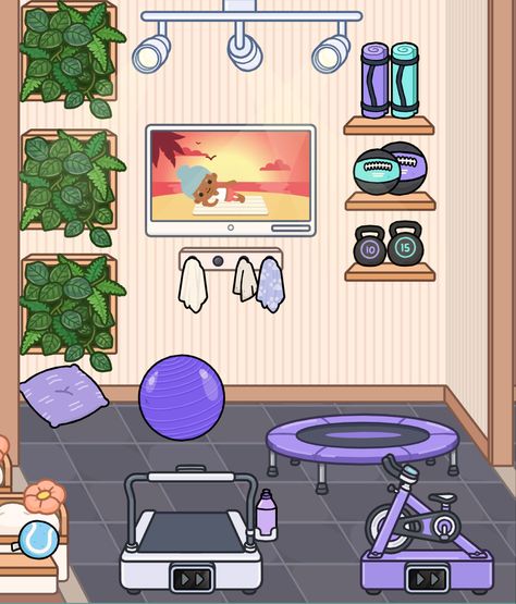 Toca Boca Pet Room Ideas, Toca Boca Gym Ideas, Small Workout Room, Gym Room Ideas, Boca Recipe, Modern Family House, Free House Design, Gym Room, Animal Room