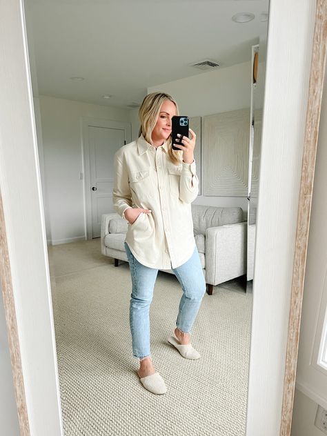 4 Ways To Style A Shacket for Spring - Red White & Denim Shacket Outfit, Spring Red, Comfy Sweatshirt, Sneakers Outfit, White Outfits, White Denim, Shirt Jacket, Black Jeans, Red And White