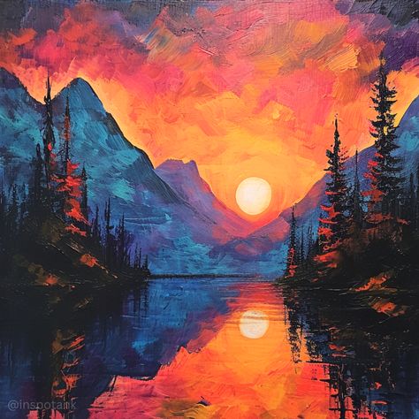 50+ Acrylic Mountain Painting Inspiration Ideas & Tutorials [Art Landscape Examples] – Inspo Tank Tropical Mountain Painting, Landscape Mural Painting, Easy Mountain Painting Acrylics, Painting Mountains Acrylic, Mountain Painting Ideas, Acrylic Forest Painting, Easy Mountain Painting, Porch Mural, Sunset Mountain Painting