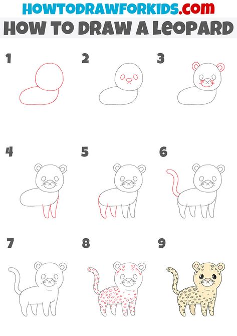 How To Draw Leopard Print Step By Step, How To Draw A Leopard, Leopard Drawing Easy, Leopard Print Drawing, Preschool Decorations, Leopard Walking, Snow Leopard Drawing, Drawing Therapy, Cartoon Drawing For Kids