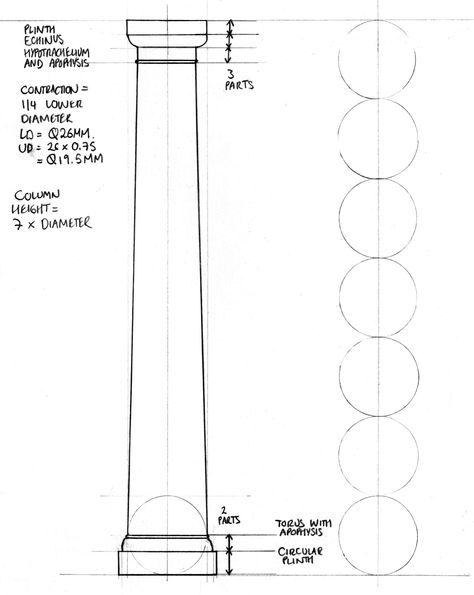 With reference to Vitruvius 'Ten Books on Architecture' - my own attempt at drawing a Tuscan column to proportions Greek Orders, Zeus Art, Dark Architecture, Tuscan Column, Temple Ideas, Architecture Elements, Moroccan Colors, Classical Building, Alisa Burke