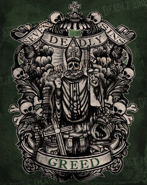 GREED: Seven Deadly Sins 7 Deadly Sins Tattoo, Sins Tattoo, Seven Deadly Sins Tattoo, Sin Tattoo, 7 Sins, 7 Deadly Sins, Creepy Art, Seven Deadly Sins, Art Print Set