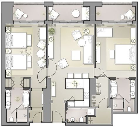 Ocean View Two-Bedroom Hotel Suite | Rosewood Baha Mar Two Bedroom Hotel Suite Floor Plan, 2 Bedroom Hotel Suite Plan, Hotel Type Bedroom Design, Hotel Bedroom Plan, Suite Hotel Room Luxury Plan, Suit Room Design Bedrooms, Family Suite Hotel Room Plan, Suit Room Hotel Interiors, Hotel Suite Layout