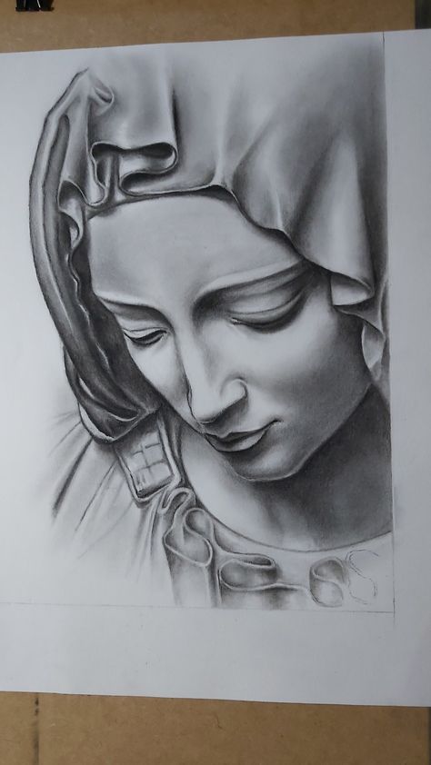 Mother Mary Tattoos, Pencil Art Love, Cross Drawing, Archangel Tattoo, Chicano Tattoos Sleeve, Mary Tattoo, Statue Tattoo, Mom Tattoo Designs, Jesus Drawings