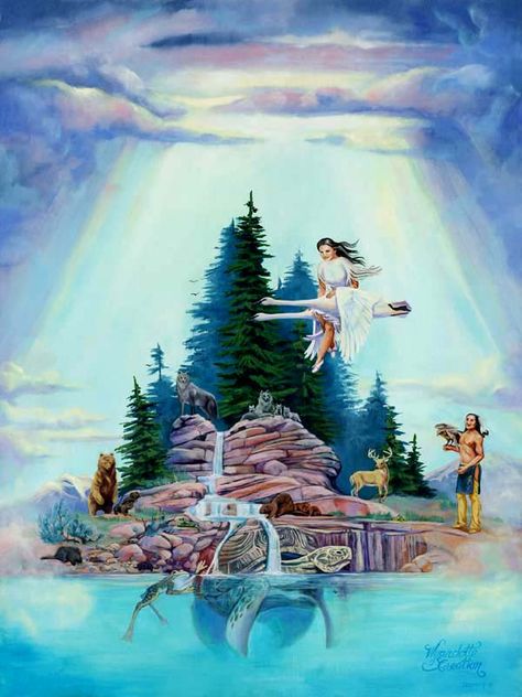 Native American Gods, Sky Woman, Oneida Nation, Indian Spirituality, Creation Myth, Days Of Creation, 4 Directions, Native American Quotes, Native American Artwork