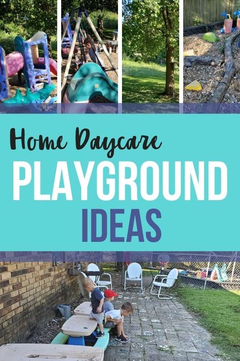 Outside Daycare Ideas Play Areas, Small Space Playground, Home Daycare Outdoor Play Area, Home Daycare Backyard Ideas, Outdoor Daycare Ideas, Daycare Outside Play Area, Home Daycare Outside Play Area, Daycare Backyard Ideas, Infant Outdoor Play Area Daycare