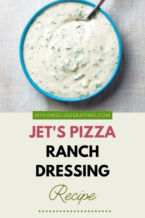 After plenty of tasting and tweaking, I've created a Jet's Pizza Ranch Dressing that's cool, creamy, and packed with herbs. It's the perfect dip for pizza crusts or a fresh salad! #JetsPizzaRanchDressing #RanchDressing Pizza Hut Ranch Dressing Recipe, Jets Ranch Dressing Recipes, Jets Pizza Ranch Dressing Recipe, Jets Pizza, Pizza Ranch, Salsa Ranch, Chicken Bacon Ranch Pizza, Pizza Salad, Ranch Salad Dressing