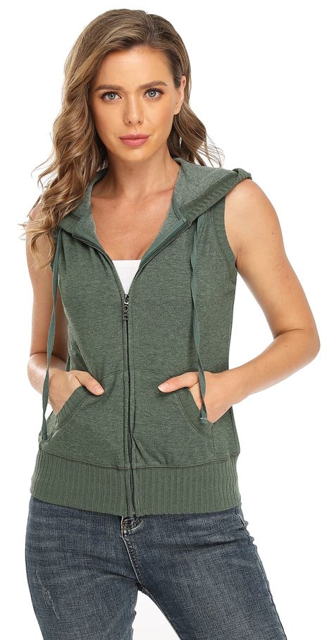 PRICES MAY VARY. ❤️ Sleeveless premium zip up hoodie, Regular fit / Sleeveless / Solid / Zipper closure / Drawstring hoodie / Side pockets / Ribbed armholes and bottom hemline. ❤ The Sleeveless is the trend of today and therefore these Zip up Hoodie ensure high style quotient while letting you be comfortable. ❤ Fabric: Main:65%polyester, 35%cotton. high quality,lightweight and soft material that makes you feeling well for the soft skin. ❤ Occasion : Sports, Uniform, Casual, Jogging, Tennis and m Sleeveless Hoodie Outfit, Vest Hoodie, Sports Uniform, Zip Up Vest, Feeling Well, Hoodie Vest, Green Hoodie, Sleeveless Hoodie, Soft Skin