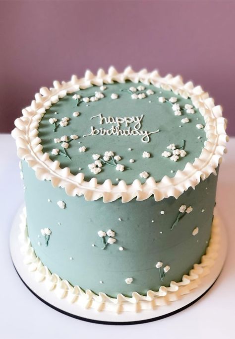 birthday cake, birthday cake ideas, birthday cake images, birthday cake pictures, chocolate birthday cake Cake Images Birthday, Sage Green Cake, 50 Birthday Cake, Green Birthday Cakes, Quince Decor, Buttercream Piping, White Birthday Cakes, Vintage Birthday Cakes, White Buttercream