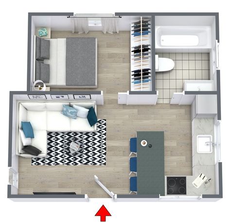 Small 1 Bedroom Apartment Ideas Interior Design, Tiny Apartment Layout Floor Plans, 300 Sq Ft Tiny House Floor Plans, Tiny Apartment Design, Tiny Home Floor Plan, Tiny House Floor Plan, Small Apartment Plans, Small House Blueprints, Studio Floor Plans