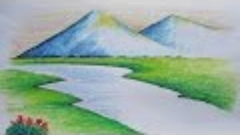 Beginners Mountain Landscape Drawing with Oil Pastel - Video Dailymotion Mountain Oil Pastel, Simple Landscape Drawing, Drawing Of Mountains, Landscaping Drawing, Oil Pastel Tutorial, Mountain Landscape Drawing, Pastel Tutorial, Easy Drawings For Beginners, Backyard Flowers