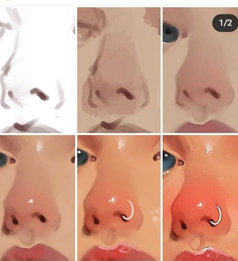 [ save & follow ] - (◍•ᴗ•◍) Noses Drawing, Julia Razumova, Facial Reference, Draw Nose, Art Anatomy, Art Effects, Draw Hair, Concept Art Tutorial, Digital Painting Techniques