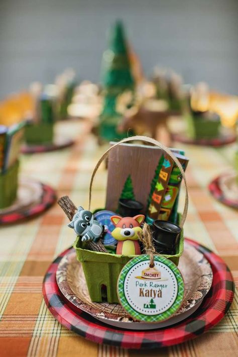 Camping Birthday Party Ideas Decorations, Camp Birthday Party Favors, Camp Themed Party Favors, Park Ranger Birthday Party, Forest Party Favors, National Park Birthday Party, Kids Camping Birthday Party, Camp Birthday Party Ideas, Woodland Party Favors