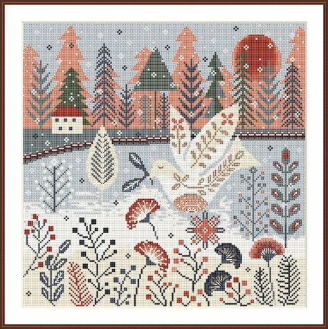 Village Cross Stitch, Scandinavian Cross Stitch Patterns, Cross Stitch Winter, Scandinavian Winter, Xmas Cross Stitch, Winter Village, Winter Cross Stitch, Cross Stitch Patterns Christmas, Cross Stitch Patterns Free