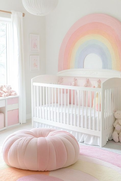 29 Neutral Nursery Ideas To Make Your Baby’s Room Feel Warm And Inviting - Courtneys World Rainbow Toddler Room, Neutral Nautical Nursery, Taupe Nursery, Girls Nursery Rainbow, Rainbow Baby Room, Neutral Rainbow Nursery, Pastel Rainbow Nursery, Neutral Nursery Ideas, Nursery Inspiration Neutral