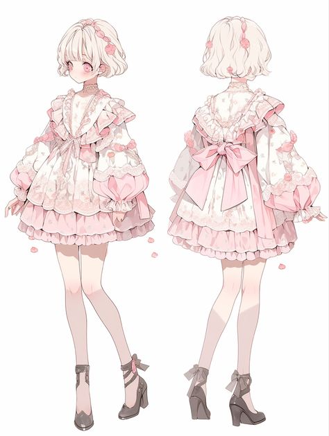 Anime Pink Outfit, Characters Inspiration Drawing, Concept Clothing, Dress Design Sketches, Drawing Clothes, Kawaii Clothes, Fantasy Clothing, Lolita Fashion, Anime Outfits