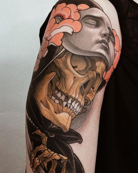 Jacob on Instagram: “Reaper start on Mitch” Neo Tattoo, Tattoo Filler, Sick Tattoo, Art Traditional, Traditional Tattoo Flash, Neo Traditional, Skull Tattoos, Like Comment Share, Beauty Tattoos