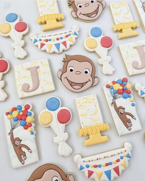 Curious George Birthday, Happy Birthday Friends, Sugar Cookie Designs, Happy Birthday To My, Cookie Inspiration, Curious George, Little Monkeys, Icing Cookies, Birthday Cookies