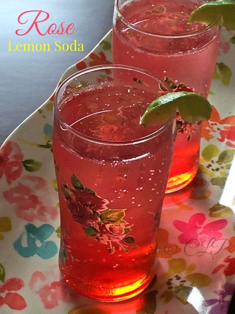 Rose lime soda | Summer soda recipe | Rose syrup drink recipe Rose Syrup Recipe, Pink Lemonade Recipes, Summer Drink Recipe, Green Drink Recipes, Rose Syrup, Lemon Soda, Soda Recipe, Drink Mixes, Refreshing Drinks Recipes