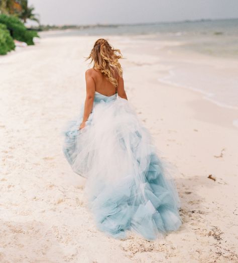 25 Whimsical Wedding Dresses for Artistic Brides Kain Tile, Ombre Wedding Dress, Blue Wedding Gowns, Blue Beach Wedding, Ombre Wedding, Something Blue Wedding, Beach Wedding Inspiration, Beach Bridal, Blue Wedding Dresses