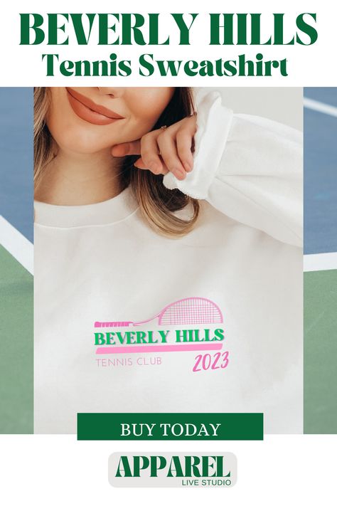 Introducing our exclusive Beverly Hills Tennis Club Sweatshirt, a perfect blend of tennis fashion and vintage design. This preppy crewneck is the epitome of tennis apparel, showcasing the timeless elegance of the sport while adding a touch of retro charm. Made from high-quality materials, our sweatshirt ensures exceptional comfort and durability. Tennis Club Sweatshirt, Preppy Crewneck, Tennis Sweatshirt, Tennis Apparel, Crewneck Vintage, Tennis Club, Club Sweatshirts, Tennis Clubs, Tennis Fashion