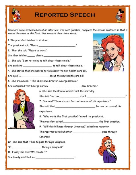 Reported speech interactive and downloadable worksheet. Check your answers online or send them to your teacher. Reported Speech Worksheet With Answers, English Conversation For Kids, Direct And Indirect Speech, English Communication, Indirect Speech, Esl Grammar, Reported Speech, Some Sentences, English Grammar Book