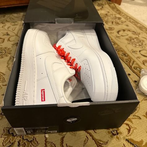 Nike Supreme Air Force 1 White Size 9.5 New AF1 Nike Air Force 1 Supreme, Supreme Air Force 1, Air Force 1 White, Supreme Nike, Kylie Jenner Look, Architectural House Plans, Street Style Outfits Men, Air Force Ones, Dior Shoes