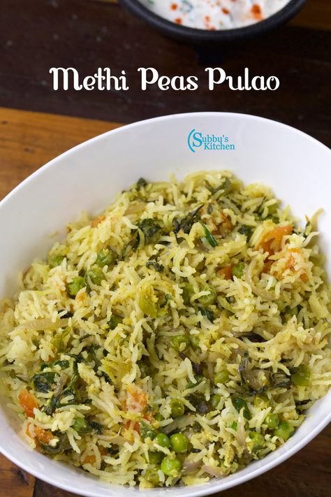 Methi Rice Recipe, Methi Pulao Recipe, Diwali Meals, Peas Pulao Recipe, Flavoured Rice, Peas Pulao, Paneer Pulao, Spice Chart, Methi Recipes