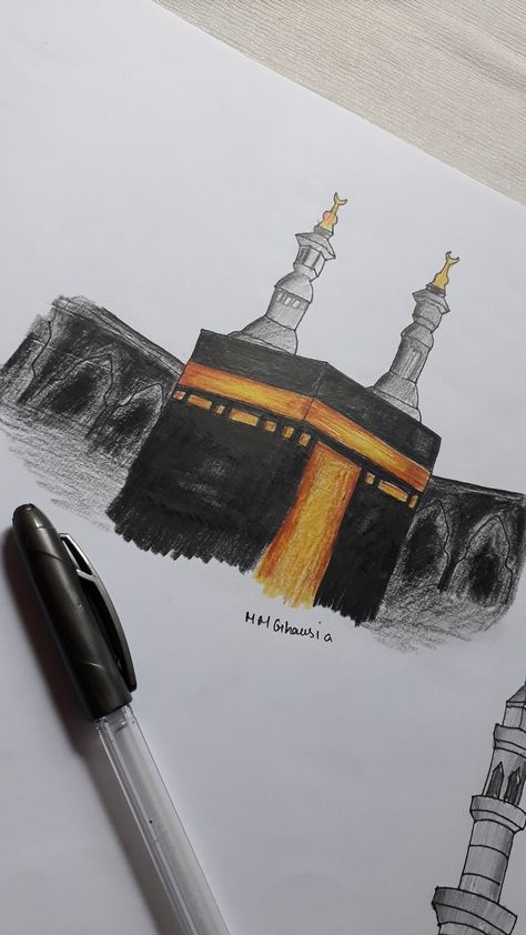 Kaaba Sharif drawing by me • M M Ghausia • Makkah Madina Pencil Drawing, Makka Madina Drawing, Kaaba Painting Canvas Easy, Mecca Drawing, Kaabah Makkah Drawing, Kaba Sharif Drawing, Makkah Drawing, Kaaba Drawing, Art Markers Drawing