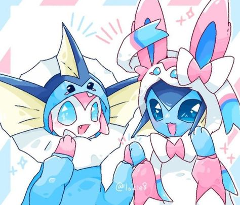 Vaporeon And Sylveon, Sylveon Matching Pfp, Eeveelutions Cute, Sylveon Fanart, Pokemon Matching Pfp, Pokemon Pfp, Pokemon Lapras, Eevee Cute, Pokemon Eeveelutions