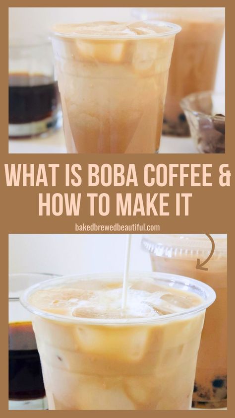 boba coffee in plastic cups with white background Coffee Boba Tea Recipe, Milk Tea Boba Recipe, Tapioca Pearls Recipe, What Is Boba, Aesthetic Bubble Tea, Bubble Tea Aesthetic, Boba Coffee, Boba Aesthetic, Hobbit Food