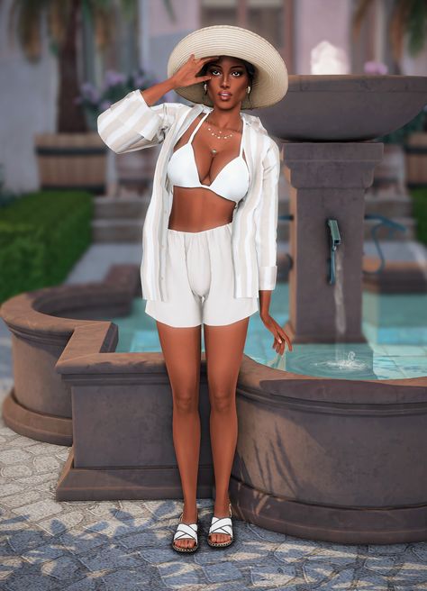 (45) #ts4 lookbook – @simsimulation on Tumblr Sims 4 Hot Weather Outfits, Sims 4 Cc Hot Weather Clothes, Sims Fits, Sims4 Outfits, Ts4 Lookbook, Hot Weather Outfits, Clothes Cc, Tumblr Sims 4, 4 Characters