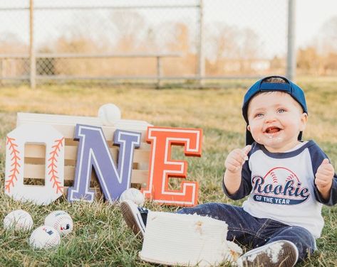 Baseball Theme Birthday, Baseball First Birthday, 1st Birthday Shirt, Boys First Birthday Party Ideas, 1st Birthday Photoshoot, Boy Birthday Party Themes, Baseball Birthday Party, Family Birthday Shirts, Rookie Of The Year