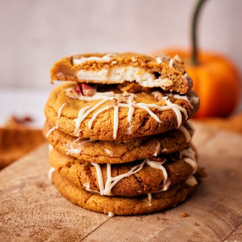 The Best Pumpkin Cheesecake Cookies | Bonni Bakery Pumpkin Cheesecake Cookies Recipe, Bonni Bakery, Pumpkin Cheesecake Cookies, Soft Pumpkin Cookies, Cookies Stuffed, Fall Baking Recipes, Pumpkin Spice Cookies, Homemade Pumpkin Puree, Autumn Recipes