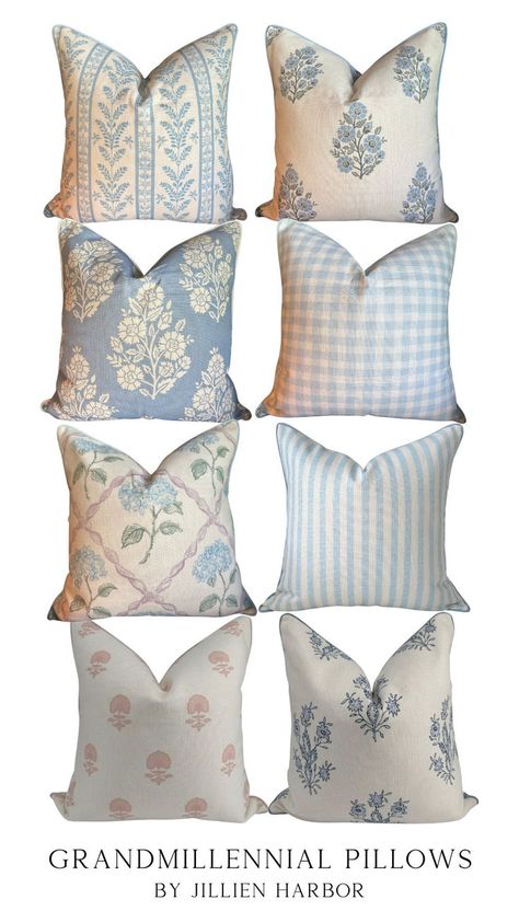 Throw Pillow for Home Mary White Floral Pillow Cover Grandmillennial Pillow Cover 20" x 20" Grandmillennial Home Decor Throw Pillows Master Bed, Grandmillenial Throw Pillows, Grandmillennial Home, Throw Pillows Blue, Upholstery Details, Blue Floral Pillows, Grandmillenial Style, Coastal Bedding, Pillow Combos