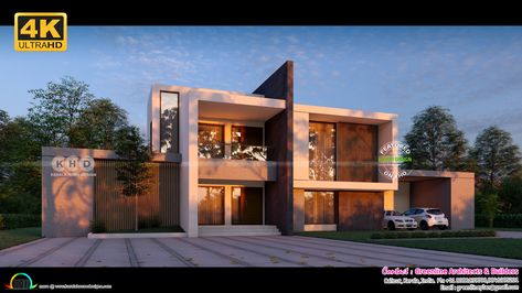 3500 Sq Ft House Plans, Kerala Home Design, Kerala Home, 5 Bedroom House Plans, India House, Concrete Buildings, House Plans Mansion, Water Body, Hall Interior Design