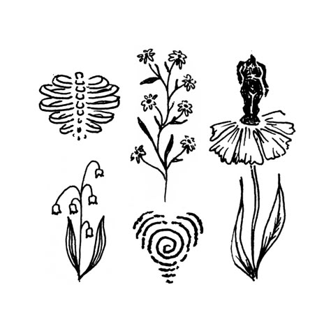 Indie Flower Tattoo, Small Tattoos White Background, Simple Practice Tattoos, Tiny Fine Line Tattoos, Tattoo Of Ribcage, Earthy Doodles, Witchy Doodles, Small Flower Drawings, Doodle Art Ideas