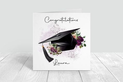 "Congratulate your favourite graduate with this beautiful Graduation Card card! Featuring a modern design, this card is the perfect way to celebrate their achievements. The front of the card reads \"Congratulations\", while the inside is blank for you to write your own personal message. Each card is handmade with high-quality cardstock and comes with a coordinating envelope. This card is perfect for high school or college graduations, as well as other types of academic achievements. It's also a great choice for anyone who appreciates unique, handmade items. *Card & Print* This design is printed on 6x6 300gsm card and comes blank inside with a blank envelope provided. *Delivery & Packaging* This item is posted in a hard back envelope and sent 2nd Class post by Royal Mail.  Need your card qu Well Done Card, Phd Graduation, Delivery Packaging, Academic Achievement, Class Of 2023, Card Print, Graduation Card, Graduation Cards, Blank Card