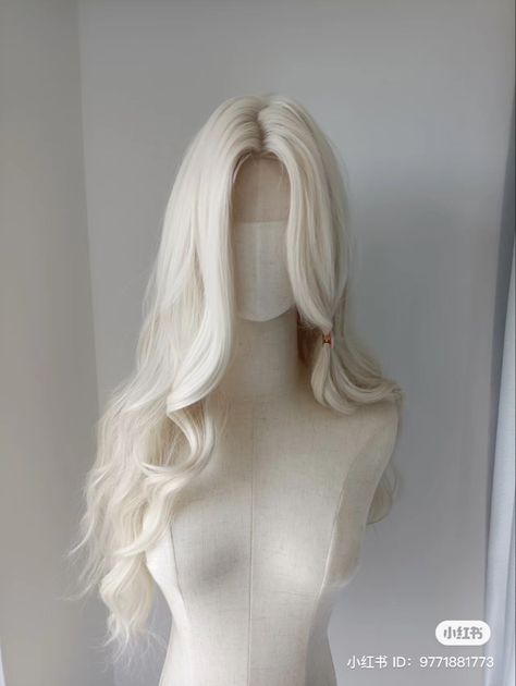 Blonde Wig Aesthetic, Full Bleach Blonde Hair, Wigs Aesthetics, White Hair Hairstyles, White Hair Wigs, Wavy White Hair, White Hair Wig, White Hairstyle, White Wigs