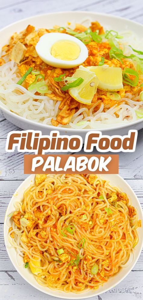 Vegetarian Filipino Food, Palabok Recipe Filipino Food, Palabok Recipe, Sinigang Recipe, Filipino Noodles, Pancit Recipe, Filipino Street Food, Pork Broth, Noodle Recipes Easy