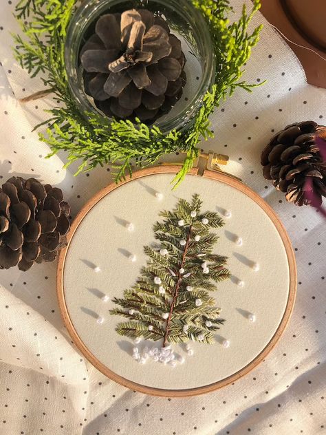 Christmas Tree Embroidery Pattern. Pine Tree Embroidery PDF | Etsy Pine Tree Embroidery, Tree Embroidery Pattern, Handmade Tree Ornaments, Christmas Tree Embroidery, Digital Tutorial, Christmas Tree With Snow, Beginner Embroidery, Beginner Embroidery Kit, Tree Embroidery