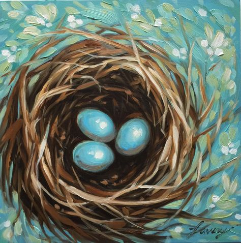 Nest Painting, Bird Nests Art, Bird Nest Painting, Bird Painting Acrylic, Bird Paintings On Canvas, Birds Nests, Nest Art, Tabletop Easel, Watercolor Flowers Tutorial