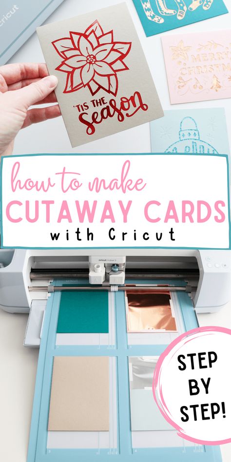 how to make Cricut cutaway cards tutorial Making A Card With Cricut, Cards On Cricut Maker, Cricut Layered Cards, Circuit Cardstock Projects, Cricut Insert Card Template, Cricut Invitations Diy Birthday, Cricut Congratulations Card, Cricut Invitations Birthday, Christmas Card Cricut Ideas